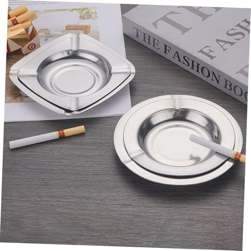 4 Pack Portable Stainless Steel Ashtrays for Outdoor Home Office Smokers Gift - Image 3